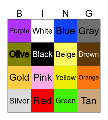 Ms. Bailey Color Bingo! Bingo Card