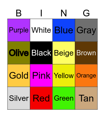 Ms. Bailey Color Bingo! Bingo Card