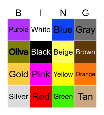 Ms. Bailey Color Bingo! Bingo Card