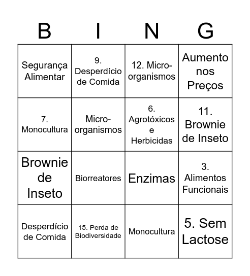 Biotecnologia amarela Bingo Card