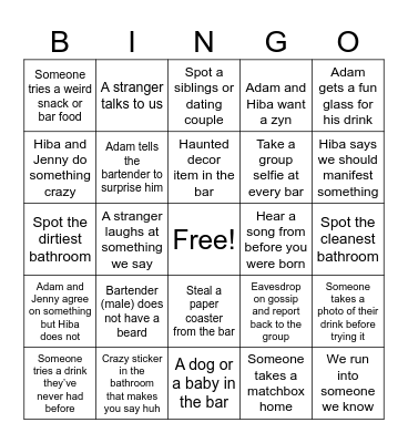 Bar crawl <3 Bingo Card