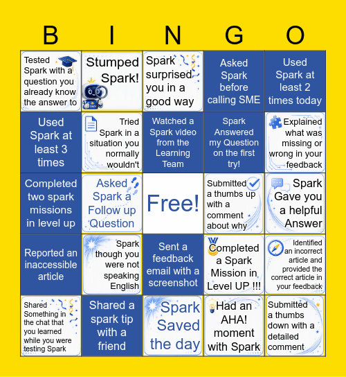 Help Spark Help You! Bingo Card