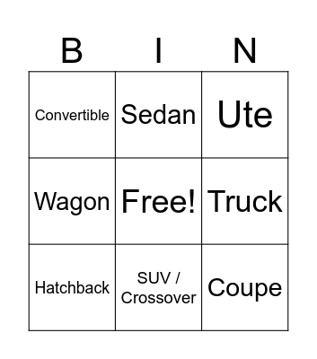 Car body types Bingo Card