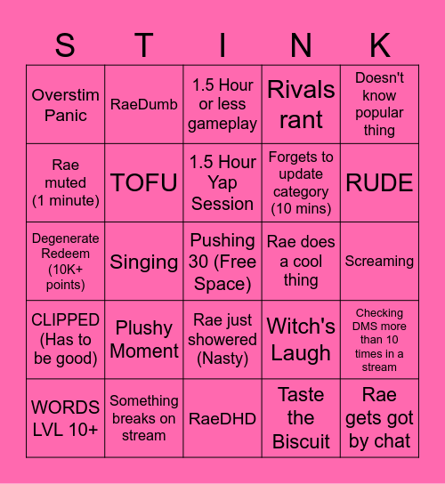 RAEIINA BINGO V2 Bingo Card
