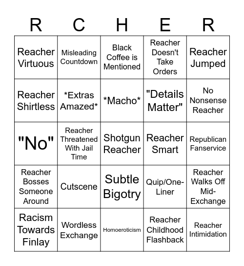 Reacher Bingo Card