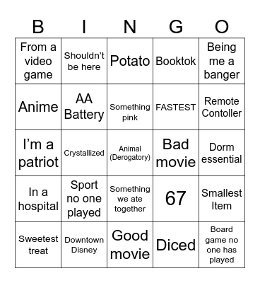 Mikey’s target bingo Card