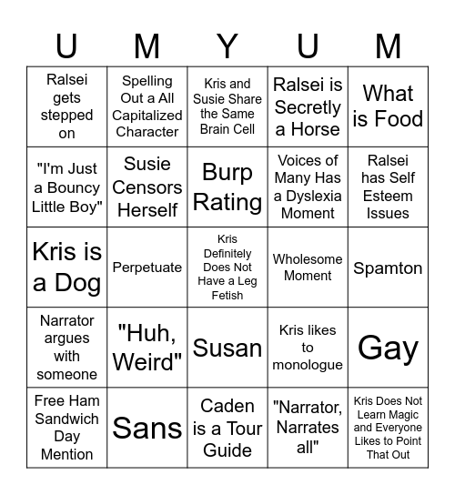 Deltarune Friends Bingo Card