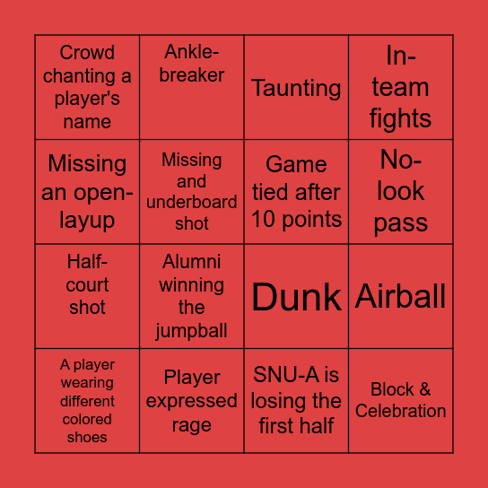 Basketball Bingo Card
