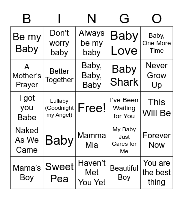 Baby Singo 🎶 Bingo Card