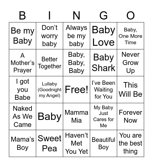 Baby Singo 🎶 Bingo Card