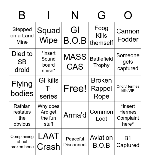 87th OP Bingo Card