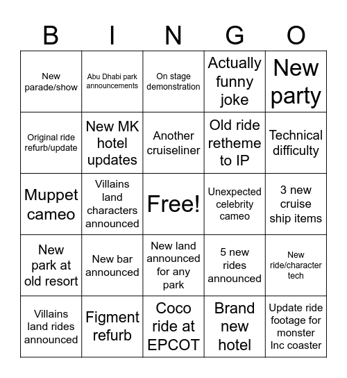 D23 Horizons 2026 Bingo Card