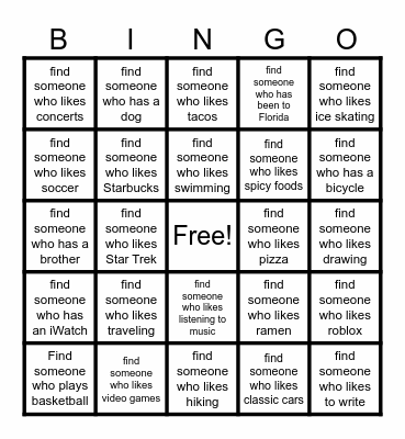 Get to Know You BINGO! Bingo Card