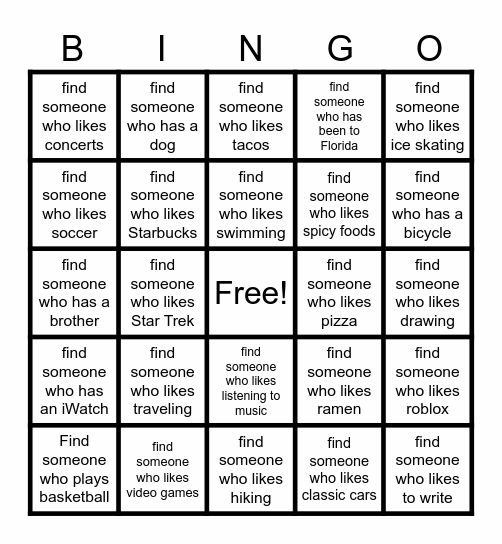 Get to Know You BINGO! Bingo Card
