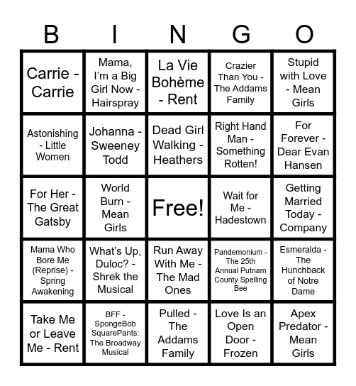 DRAMA CAMP BINGO Card