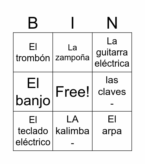 Instrumentos Musicales Bingo Card