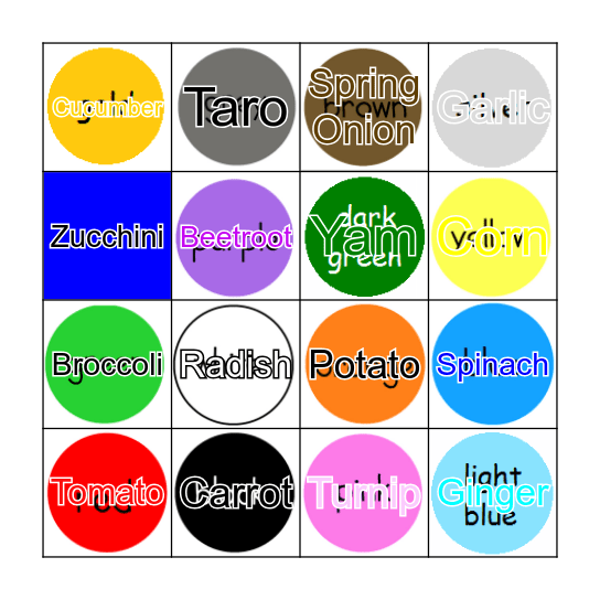 COLOURS NAME Bingo Card