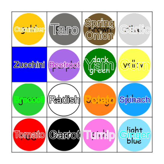 COLOURS NAME Bingo Card