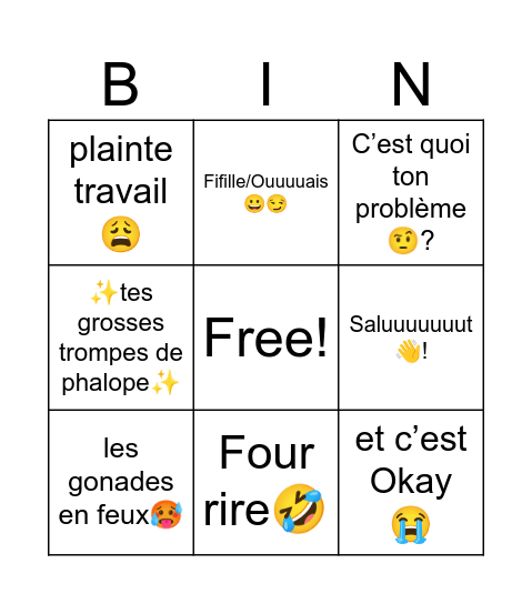 Meuf Bingo Card