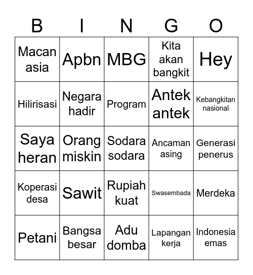PIDATO PENURUN IQ Bingo Card