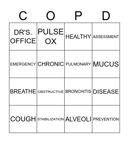 COPD BINGO Card