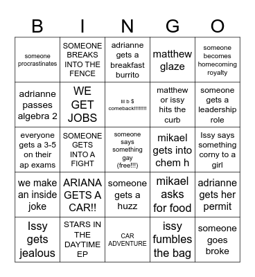 JUNIOR YEAR BINGO Card