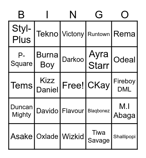 AFROBEAT BINGO Card