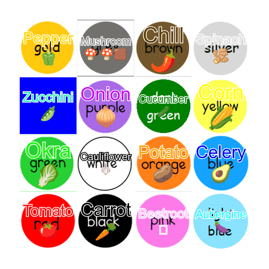 COLOURS NAME Bingo Card