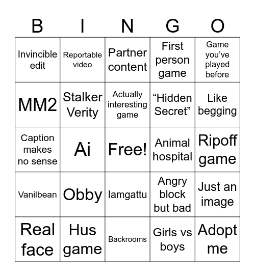 Untitled Bingo Card