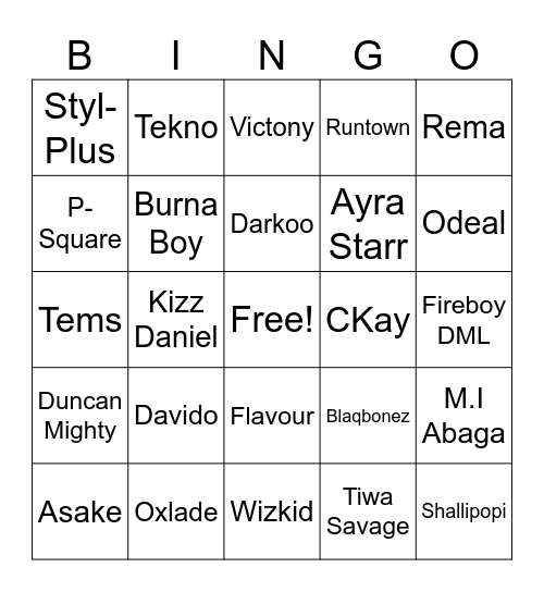 AFROBEAT BINGO Card