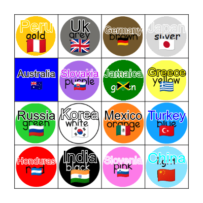 COLOURS NAME Bingo Card