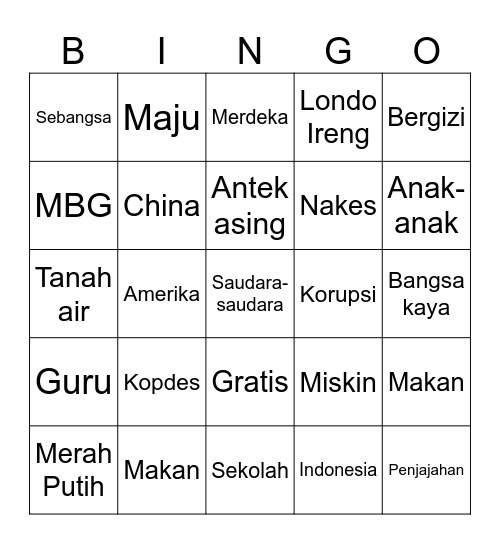 Pidato Wowo Bingo Card