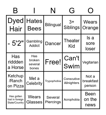 Tenor Bingo Card