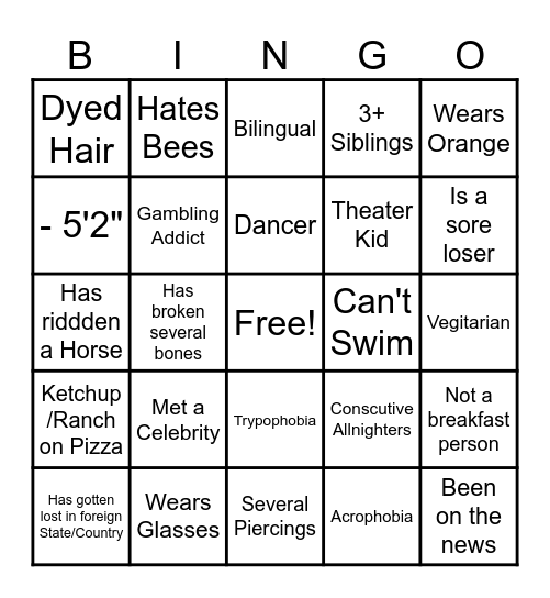 Tenor Bingo Card