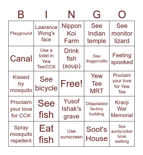 Yew Tee/CCK Redemption Arc Bingo Card