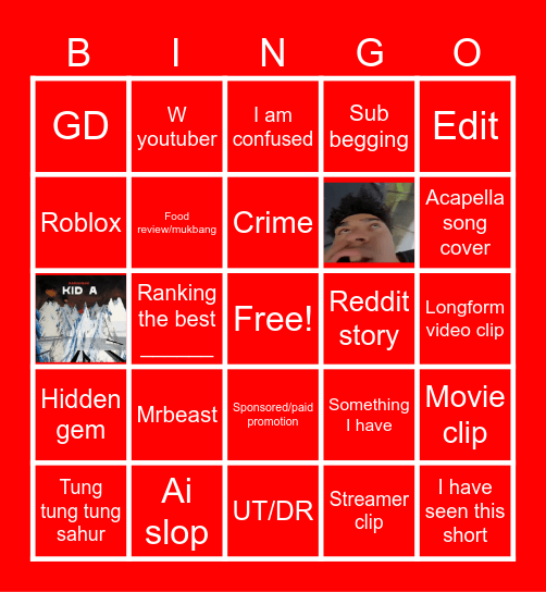 YT SHORTS BINGO Card