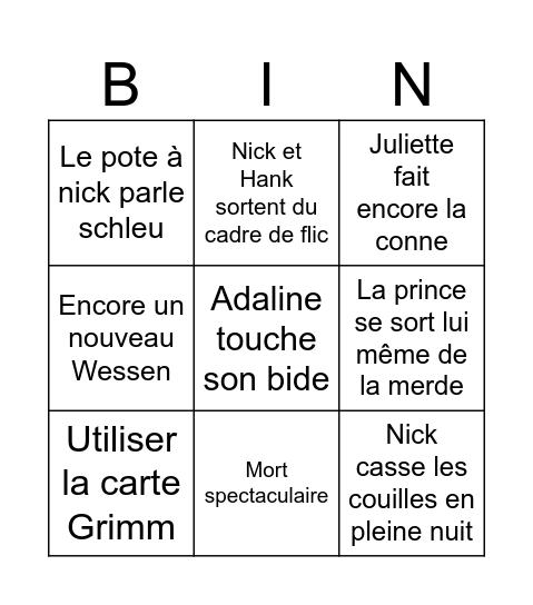 Juliette la conne Bingo Card