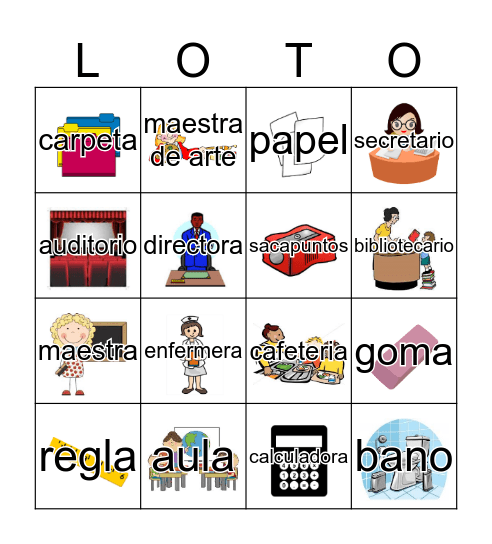 Vocabulario Escolar Bingo Card