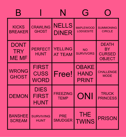 PHASMOPHOIBA Bingo Card