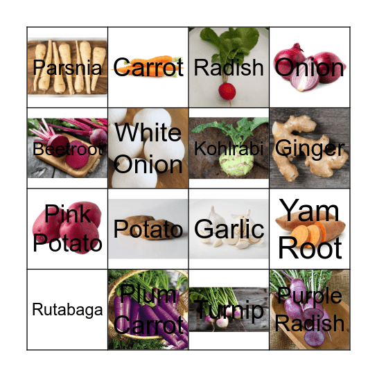 Root Vegetables Bingo Card