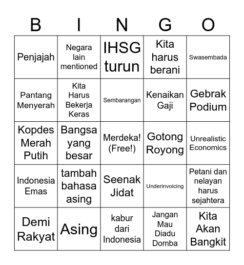Pidato Wowo Ke-81RI Bingo Card