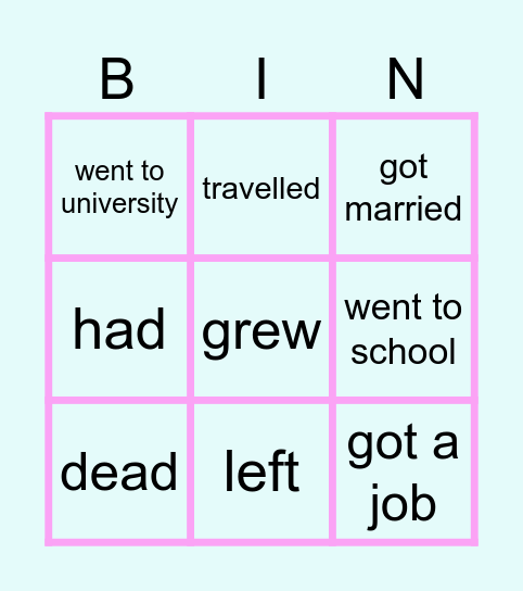 Past Simple Verbs Bingo Card