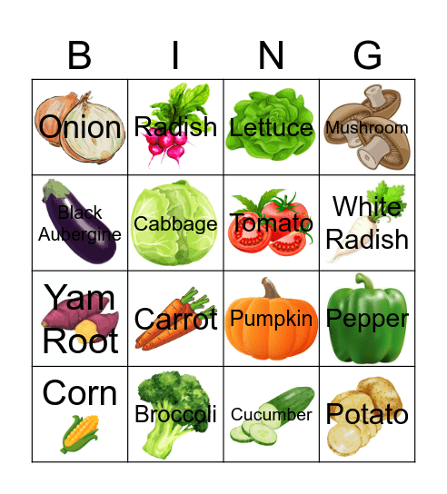 VEGETABLES BINGO Card