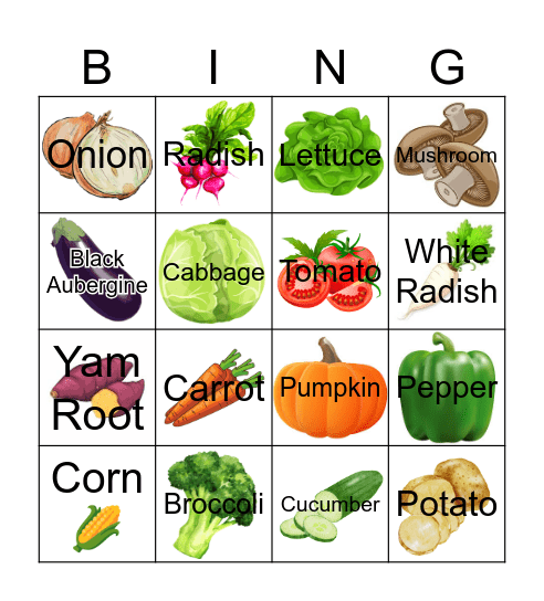 VEGETABLES BINGO Card