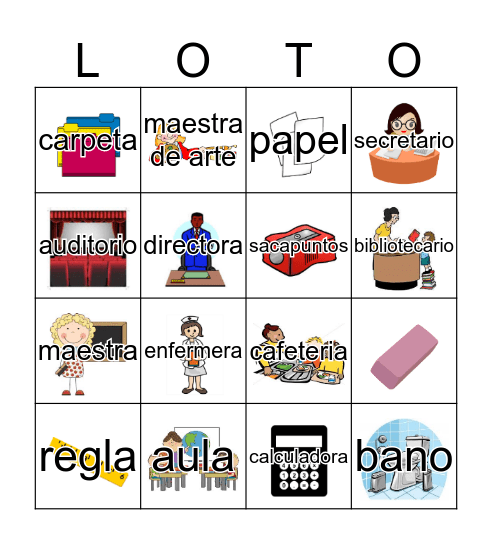 Vocabulario Escolar Bingo Card