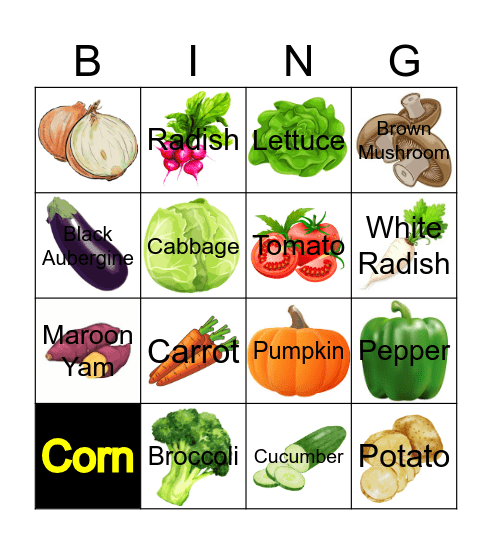 VEGETABLES BINGO Card