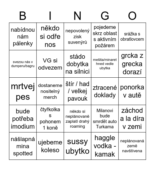 Turecko + Balkán bingo Card