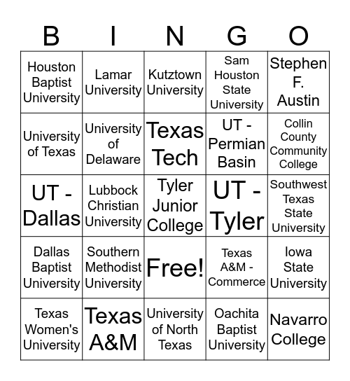 STAFF COLLEGES Bingo Card