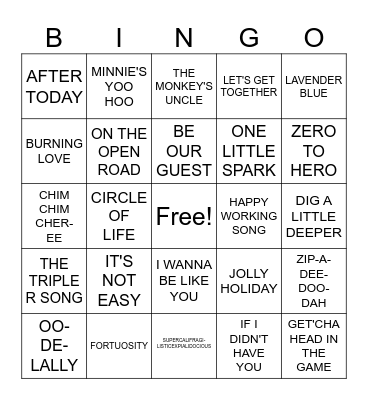 DISNEY CLASSICS Bingo Card