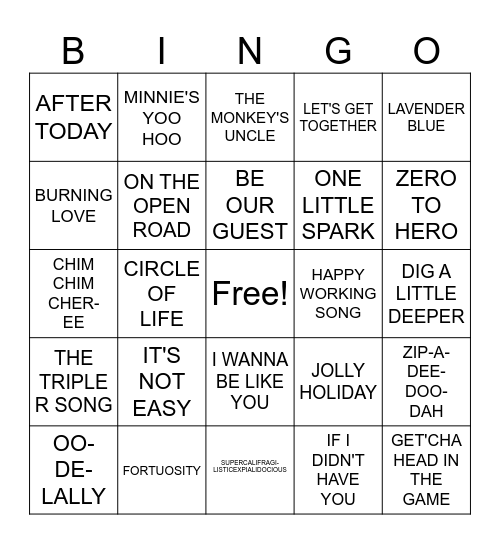 DISNEY CLASSICS Bingo Card